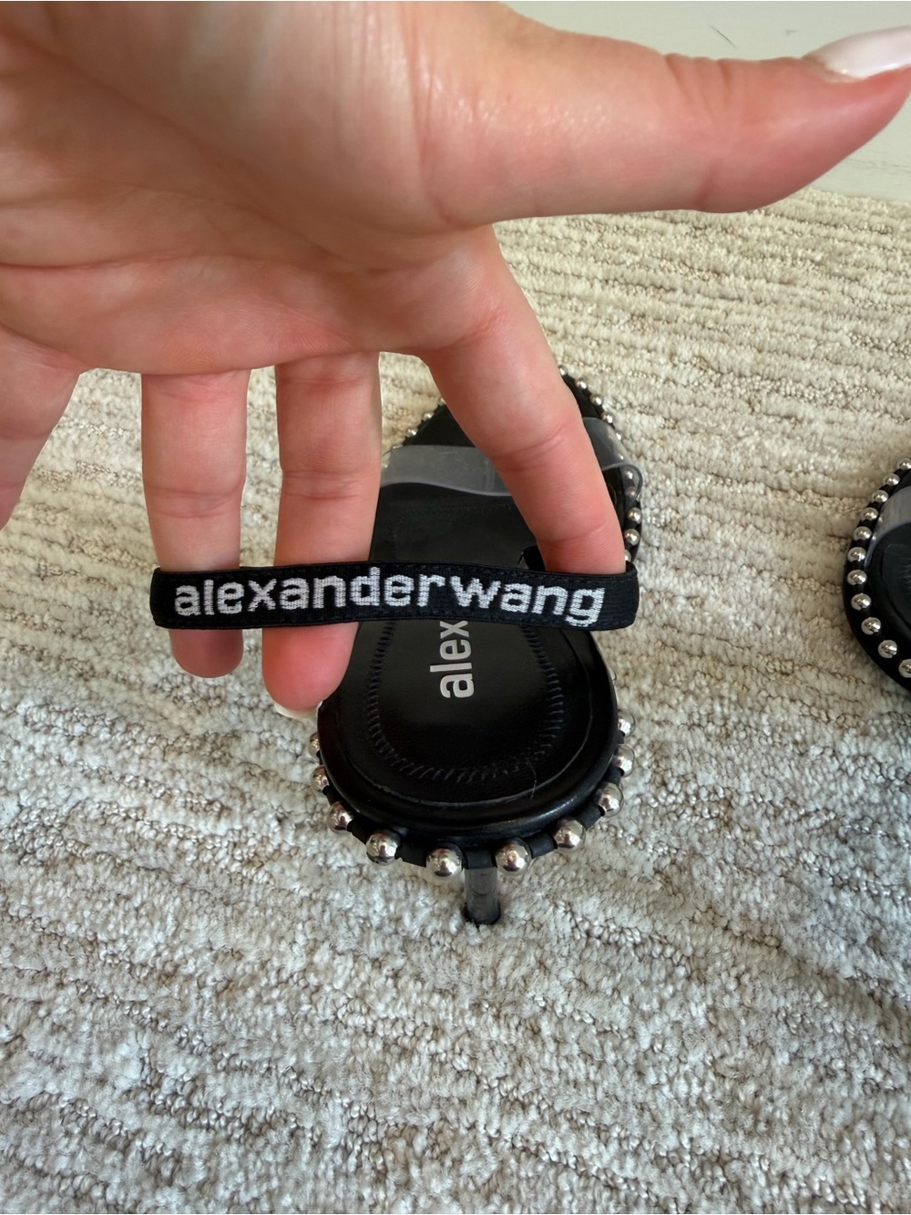 Alexander Wang Black Clear-Band Studded Slide Sandals - Picture 5 of 10